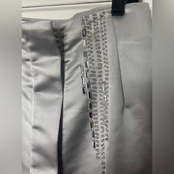H&M Conscious Exclusive Clear Beads/Gems Silver Satin pencil Skirt - Picture 10 of 11